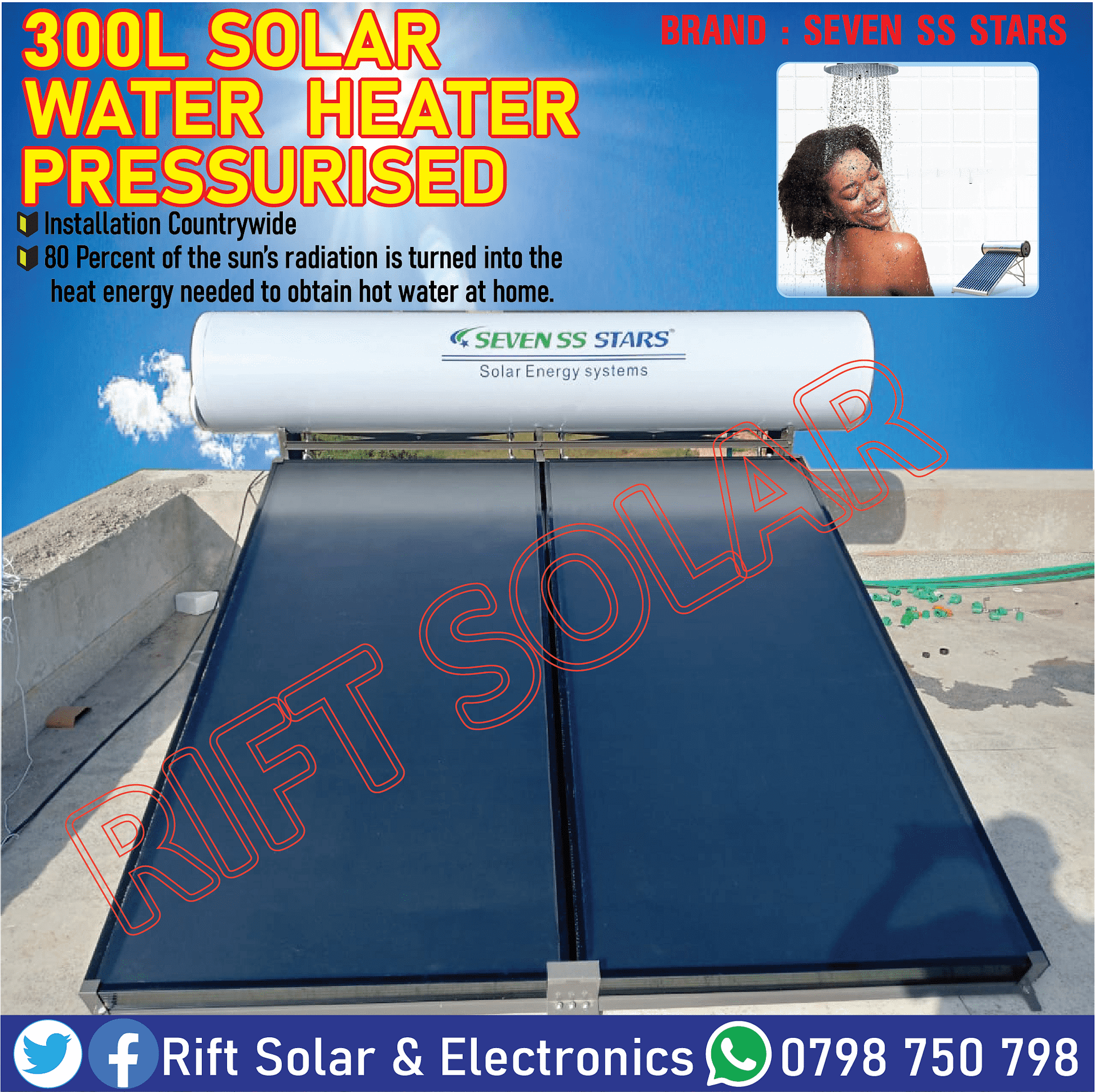 Solar Water Heater Pressurised 300 Litres - Rift Solar and Electronics